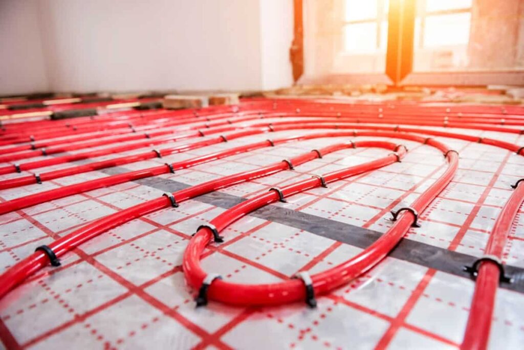 Underfloor heating infrastructure installed on the floor before being covered